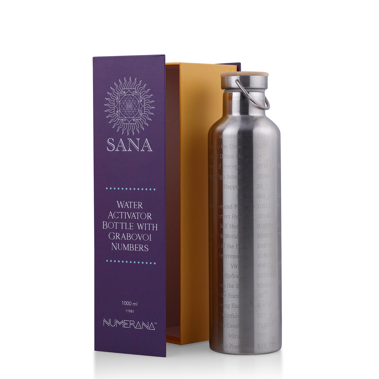 Botella Activadora De Agua con Números de Grabovoi y Geometría Sagrada (1L | 1000ml)