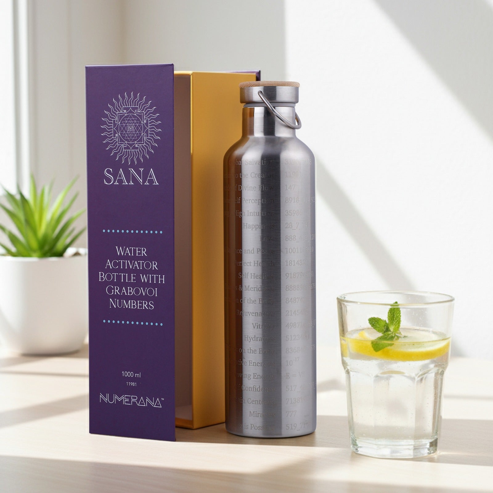 Botella Activadora De Agua con Números de Grabovoi y Geometría Sagrada (1L | 1000ml)