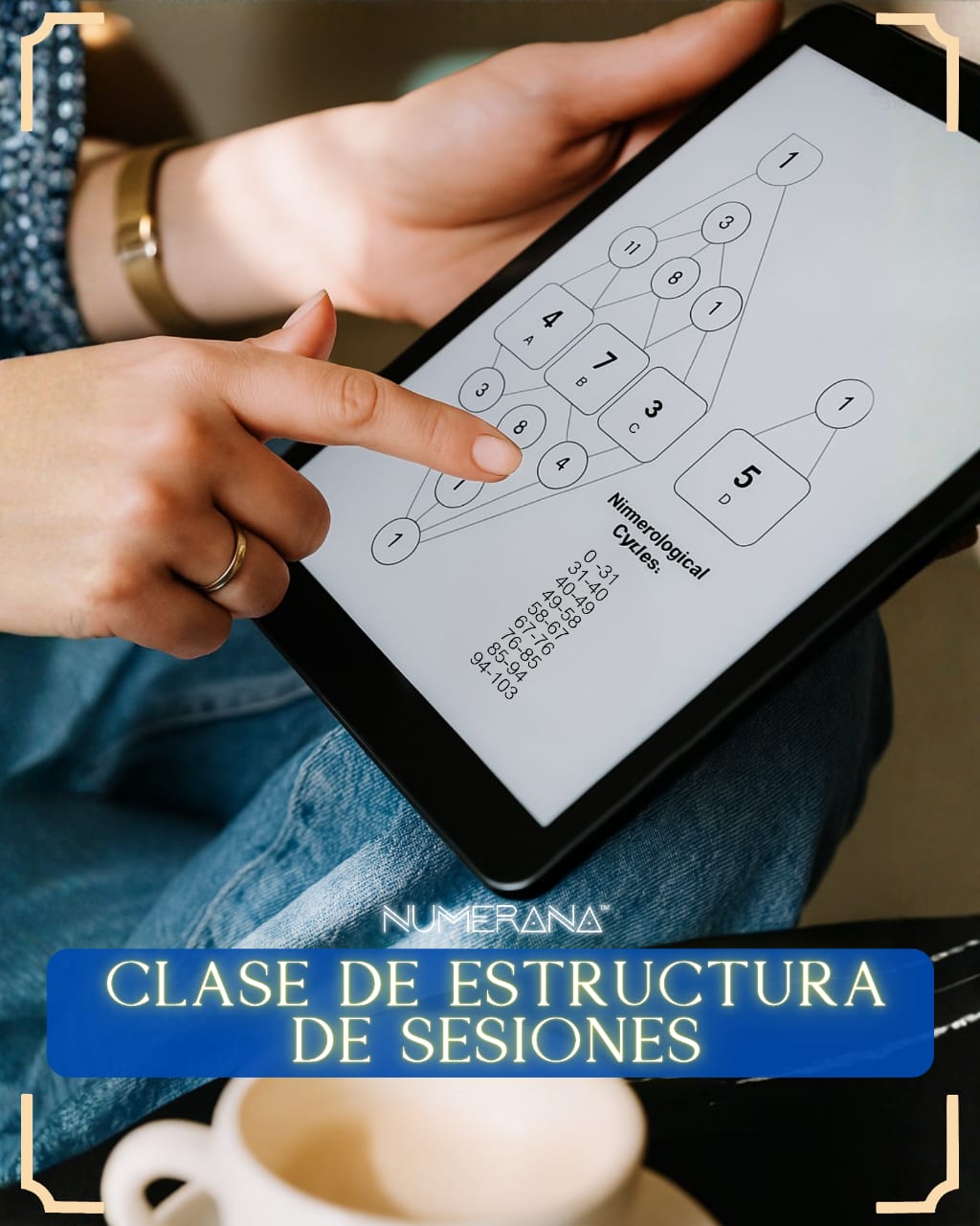 Person using a tablet with a digital interface, possibly for a class on session structure, with &