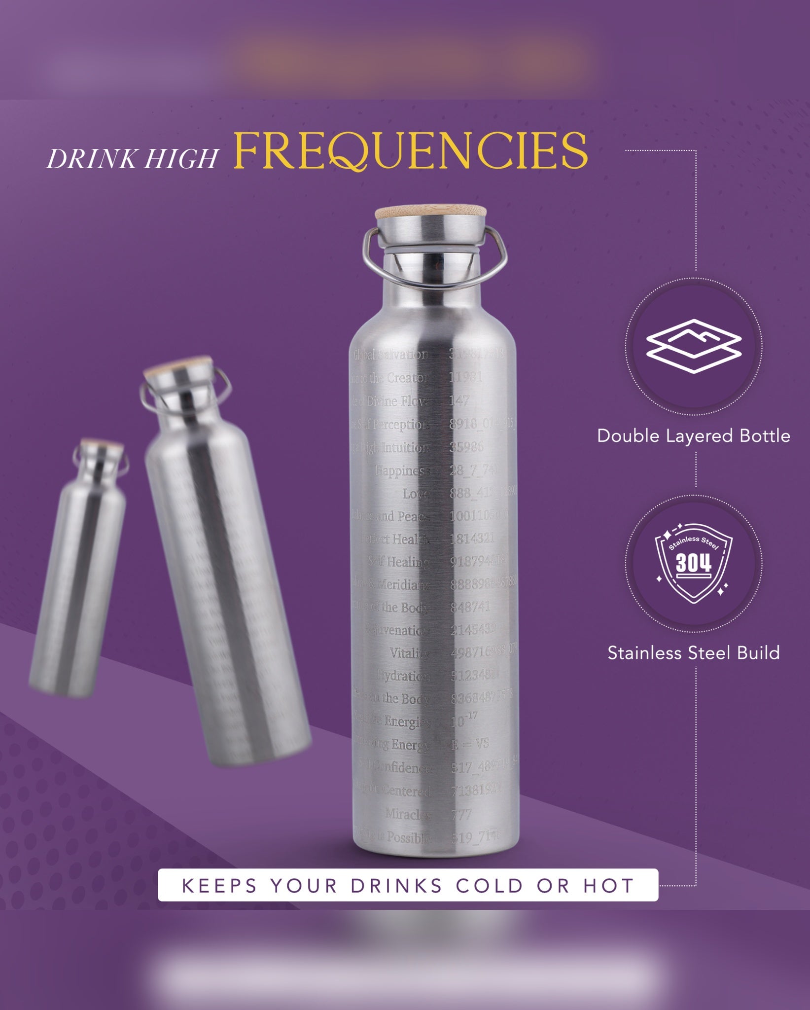 Botella Activadora De Agua con Números de Grabovoi y Geometría Sagrada (1L | 1000ml)