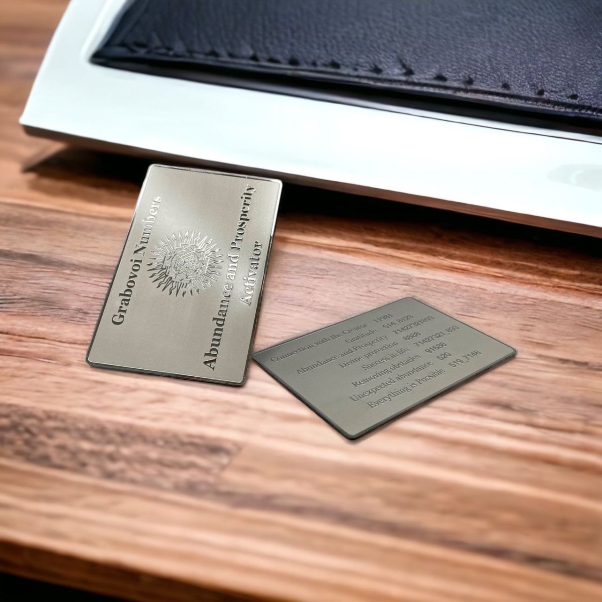 Grabovoi number wallet card designed to enhance abundance, wealth, and financial alignment through spiritual technology.