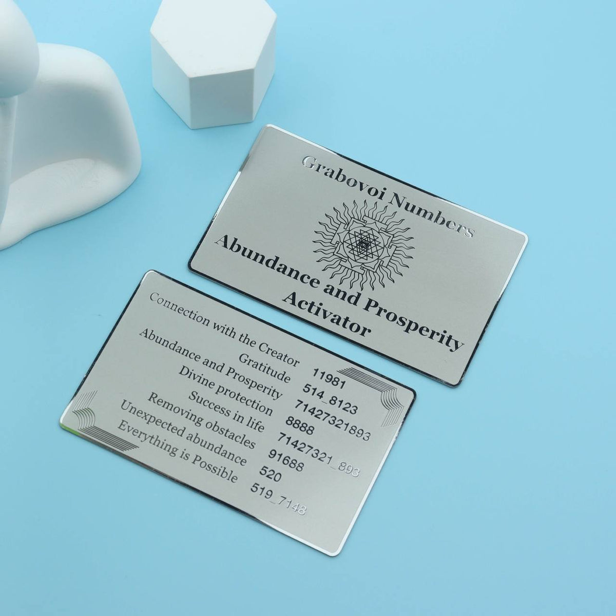 Grabovoi number wallet card designed to enhance abundance, wealth, and financial alignment through spiritual technology.