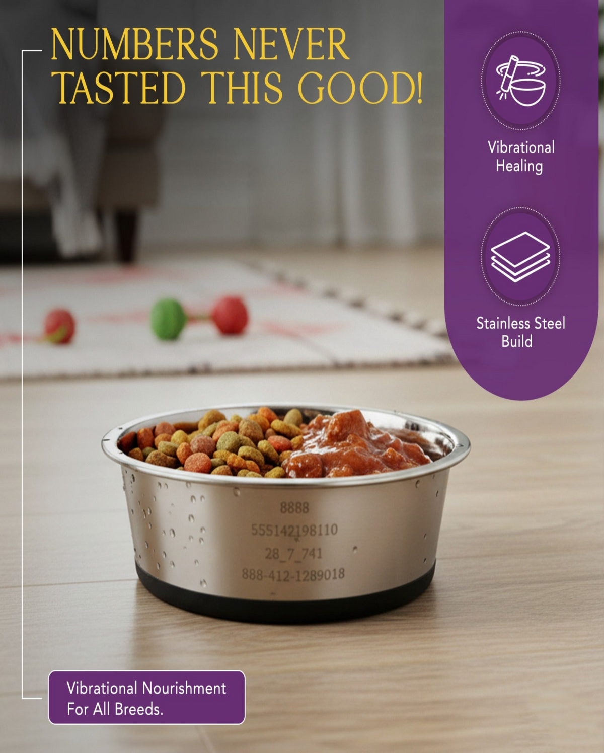Life Enhancing Pet Bowl with Grabovoi Numbers