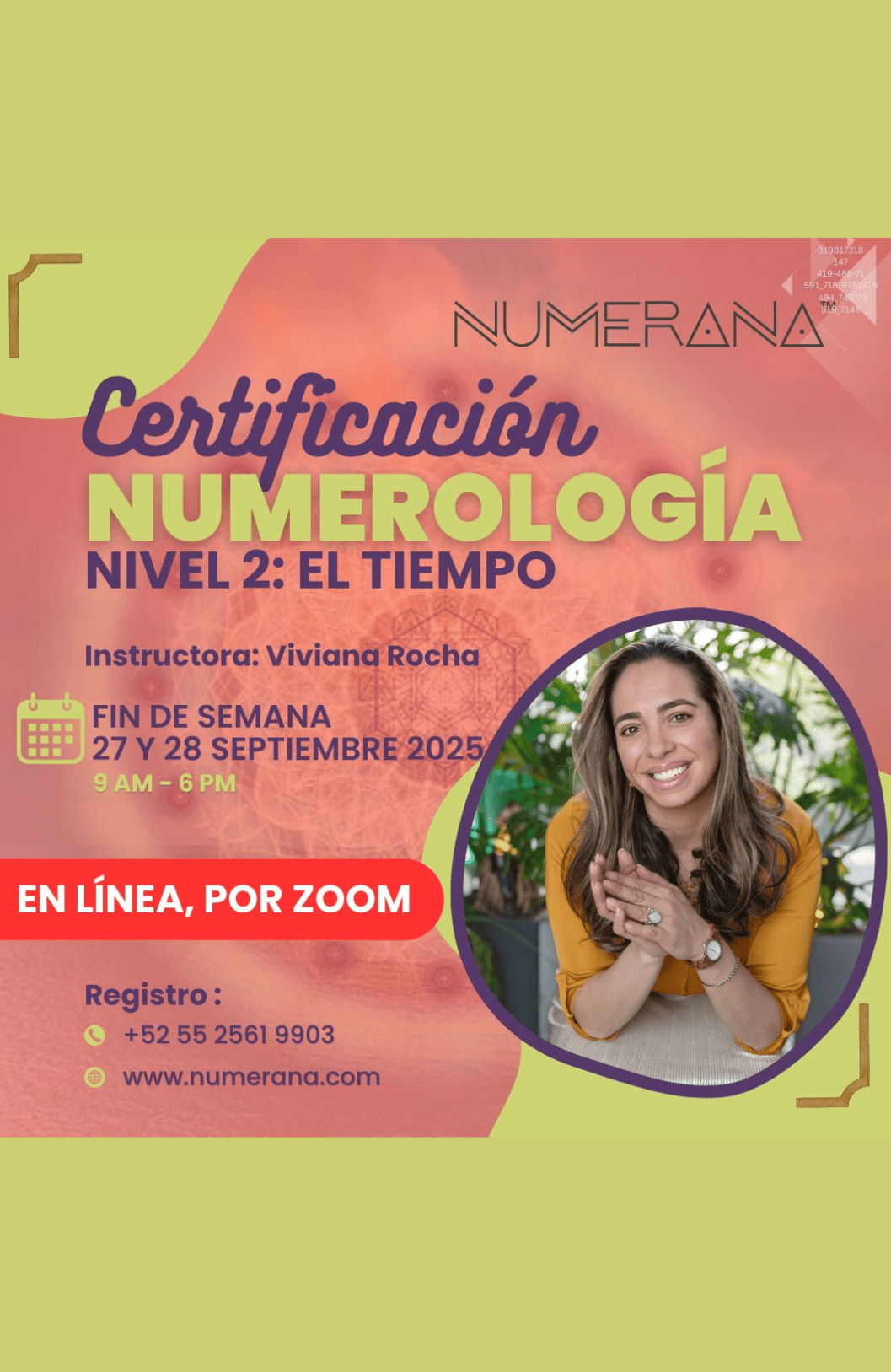 Certificación En Zoom De Numerología Del Tiempo Nivel 2