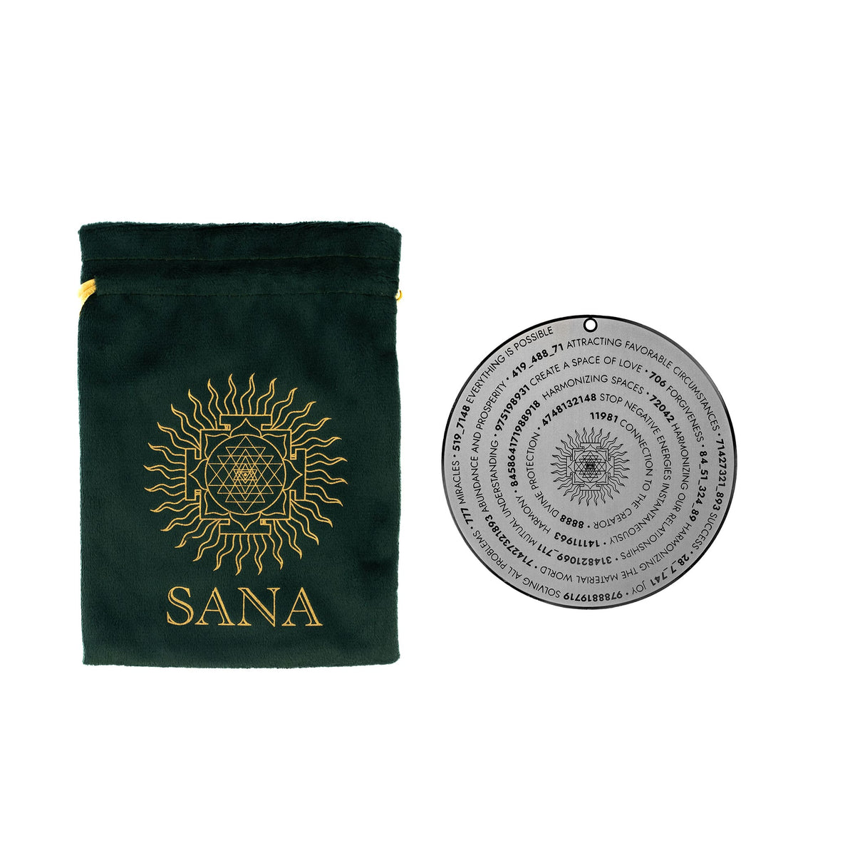 Sacred geometry and Grabovoi number energy plate designed to harmonize relationships, attract miracles, and uplift spaces.