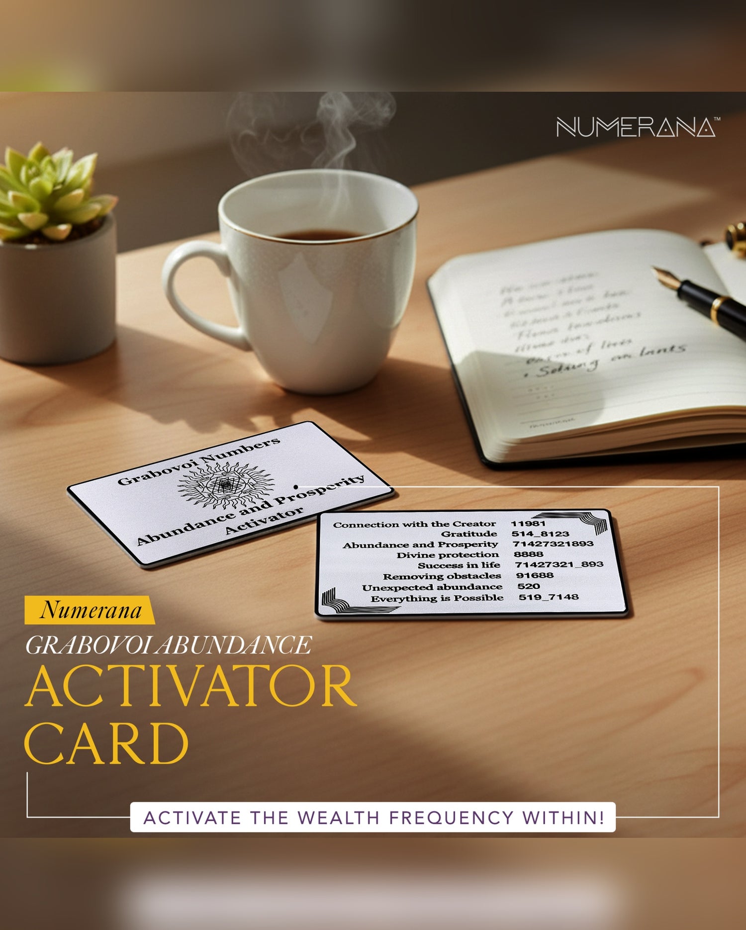 Abundance Activator Card with Grabovoi Numbers and Sacred Geometry