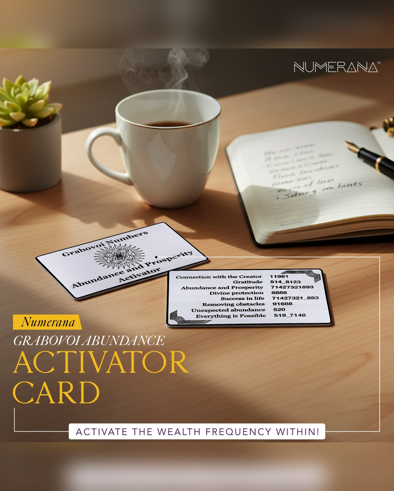 Abundance Activator Card with Grabovoi Numbers and Sacred Geometry